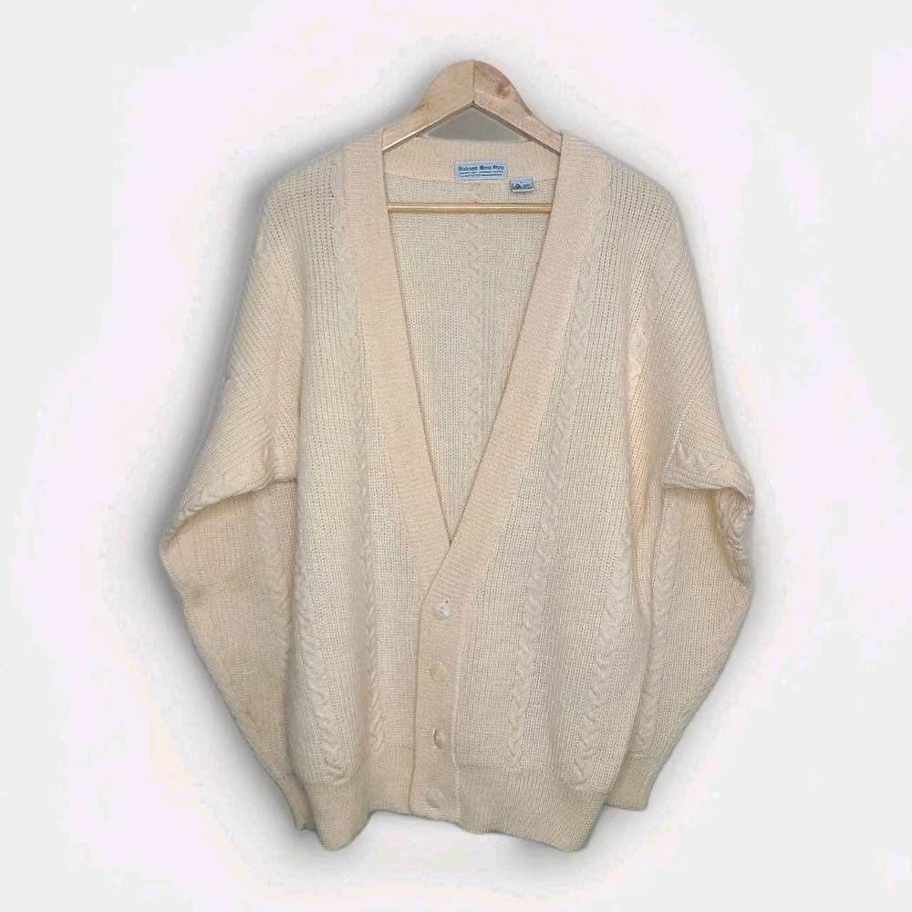 Vtg French Lick‎ Resort Wool Mens L Cardigan Cable Knit Chunky Grandpa